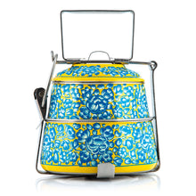 Cargar imagen en el visor de la galería, Pirámide Tiffin pintada a mano azul de 3 niveles