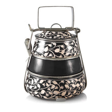 Load image into Gallery viewer, Black 3 Tier Handpainted Pyramid Tiffin
