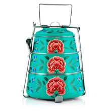Load image into Gallery viewer, Light Green Flowers 3 Tier Handpainted Pyramid Tiffin