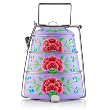 Load image into Gallery viewer, Violet Flowers 3 Tier Handpainted Pyramid Tiffin