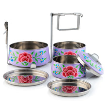 Load image into Gallery viewer, Violet Flowers 3 Tier Handpainted Pyramid Tiffin