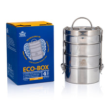 Load image into Gallery viewer, 4 Tier Large Tiffin With Thermal Green Leafy Tiffin Bag
