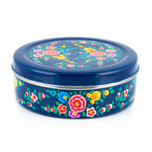 Load image into Gallery viewer, Blue Flower Designed Handpainted Masala Dabba