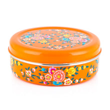 Load image into Gallery viewer, Orange Flower Designed Handpainted Masala Dabba