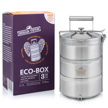 Load image into Gallery viewer, 3 Tier Indian-Tiffin Stainless Steel Eco-Box with 3 Piece Cutlery Set