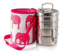 Load image into Gallery viewer, 4 Tier Large Tiffin With Thermal Red Elephant Tiffin Bag