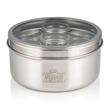 Load image into Gallery viewer, Medium Indian Tiffin Masala Dabba, Clear Lid with Clear Lid Steel Pots, Free Spice Labels &amp; Spoon
