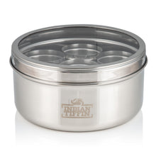 Load image into Gallery viewer, Large Indian Tiffin Masala Dabba, Clear Lid with Steel Pots, Free Spice Labels &amp; Spoon
