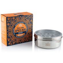 Load image into Gallery viewer, Medium Indian Tiffin Masala Dabba, Clear Lid with Clear Lid Steel Pots, Free Spice Labels & Spoon