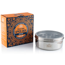 Load image into Gallery viewer, Medium Indian Tiffin Masala Dabba, Clear Lid with Steel Pots, Free Spice Labels & Spoon