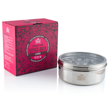 Load image into Gallery viewer, Large Indian Tiffin Masala Dabba, Clear Lid with Clear Lid Steel Pots, Free Spice Labels & Spoon