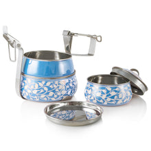 Lade das Bild in den Galerie-Viewer, Blaue 3-stufige handbemalte Pyramide Tiffin