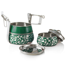 Lade das Bild in den Galerie-Viewer, Grüne 3-stufige handbemalte Pyramide Tiffin