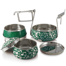 Lade das Bild in den Galerie-Viewer, Grüne 3-stufige handbemalte Pyramide Tiffin