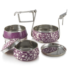 Laad de afbeelding in de galerijviewer,Paarse 3-laags handbeschilderde piramide Tiffin