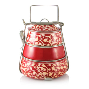 Red 3 Tier Handpainted Pyramid Tiffin