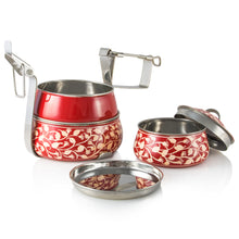 Lade das Bild in den Galerie-Viewer, Rote 3-stufige handbemalte Pyramide Tiffin