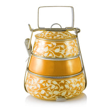 Laad de afbeelding in de galerijviewer,Gele 3-laags handbeschilderde piramide Tiffin