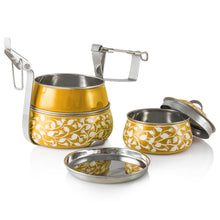 Laad de afbeelding in de galerijviewer,Gele 3-laags handbeschilderde piramide Tiffin