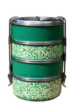 Lade das Bild in den Galerie-Viewer, Handbemalte Kashmiri Green 4-Tier Tiffin