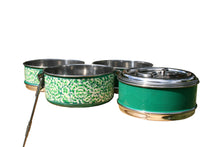 Lade das Bild in den Galerie-Viewer, Handbemalte Kashmiri Green 4-Tier Tiffin