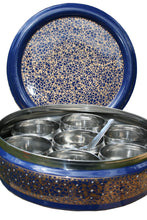 Load image into Gallery viewer, Blue & Gold Designed Handpainted Masala Dabba