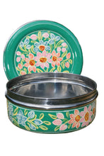 Load image into Gallery viewer, Green & Red Flower Handpainted Cookie Tin