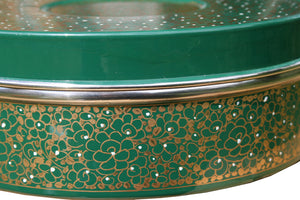Green & Gold Designed Handpainted Masala Dabba