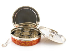 Carica l'immagine nel visualizzatore di Gallery, Masala Dabba dipinta a mano in oro e rosso