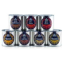 Load image into Gallery viewer, Filled Large Indian Tiffin Masala Dabba, Steel Lid, with set of 7 Spice Pots