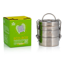 Load image into Gallery viewer, 3 Tier Medium Tiffin With Thermal Black Leaf Tiffin Bag
