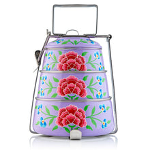 Load image into Gallery viewer, Violet Flowers 3 Tier Handpainted Pyramid Tiffin
