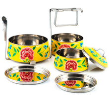 Load image into Gallery viewer, Yellow Flowers 3 Tier Handpainted Pyramid Tiffin
