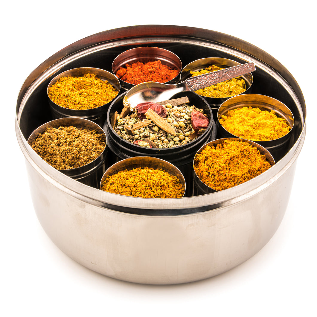 Selection Of 8 Premium Indian Tiffin Spices With Dabba