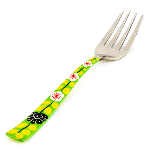 Set of Handpainted Cutlery in a Green Floral Pattern