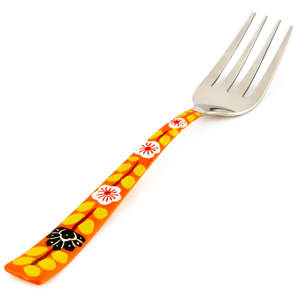 Set of Handpainted Cutlery in an Orange Floral Pattern