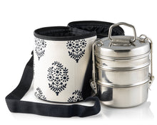 Load image into Gallery viewer, 3 Tier Large Tiffin With Thermal Black Leaf Tiffin Bag
