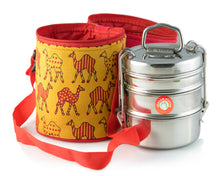 Load image into Gallery viewer, 3 Tier Tiffin With Thermal Camel Design Tiffin Bag
