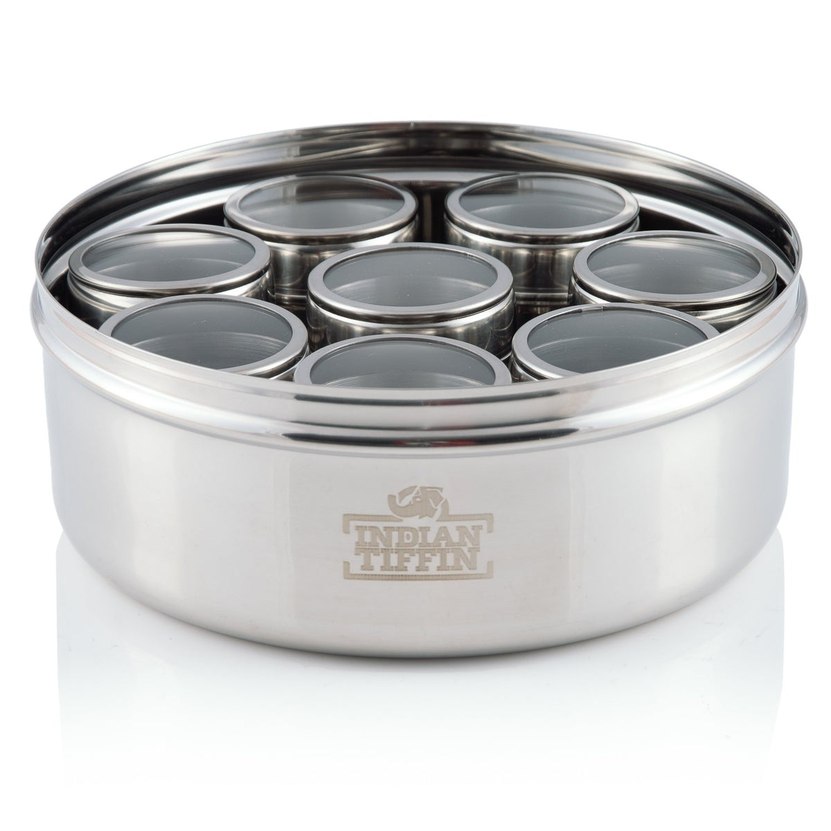 Large Indian Tiffin Masala Dabba, Clear Lid with Clear Lid Steel Pots ...