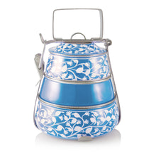 Load image into Gallery viewer, Blue 3 Tier Handpainted Pyramid Tiffin
