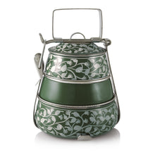 Load image into Gallery viewer, Green 3 Tier Handpainted Pyramid Tiffin
