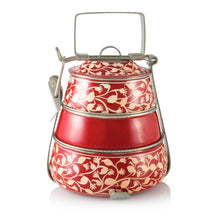 Load image into Gallery viewer, Red 3 Tier Handpainted Pyramid Tiffin
