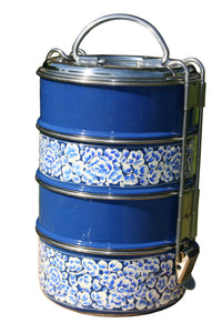 Tiffin azul de Cachemira pintado a mano de 4 niveles