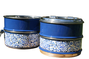 Tiffin a 4 livelli blu del Kashmir dipinto a mano