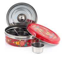 Load image into Gallery viewer, Red Flower Designed Handpainted Masala Dabba
