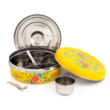Load image into Gallery viewer, Yellow Flower Designed Handpainted Masala Dabba
