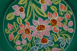 Green & Red Flower Handpainted Cookie Tin