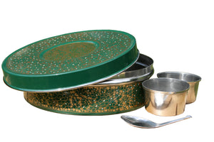 Green & Gold Designed Handpainted Masala Dabba