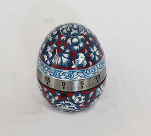 Timer per uova disegnato a mano in rosso e blu del Kashmir