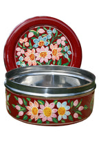 Load image into Gallery viewer, Red Flower Handpainted Cookie Tin
